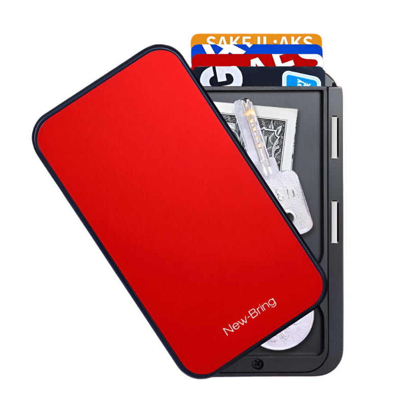 Rfid Anti Theft Metal Card Holder Automatic Shift Waterproof Wallet Red
