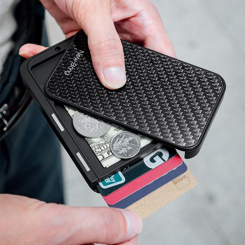 Rfid Anti Theft Metal Card Holder Automatic Shift Waterproof Wallet Red