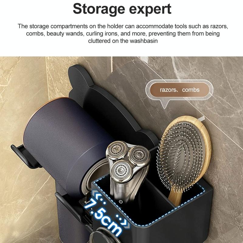 Wall Mounted Holder For Dyson Hair Dryer Bathroom Storage Rack Simple Black - Simple White