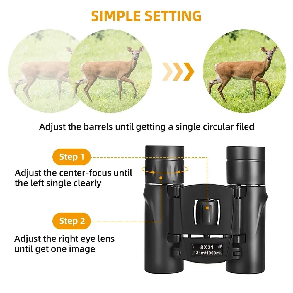 High-power Mini Binoculars for Low-light Night Vision 8x21