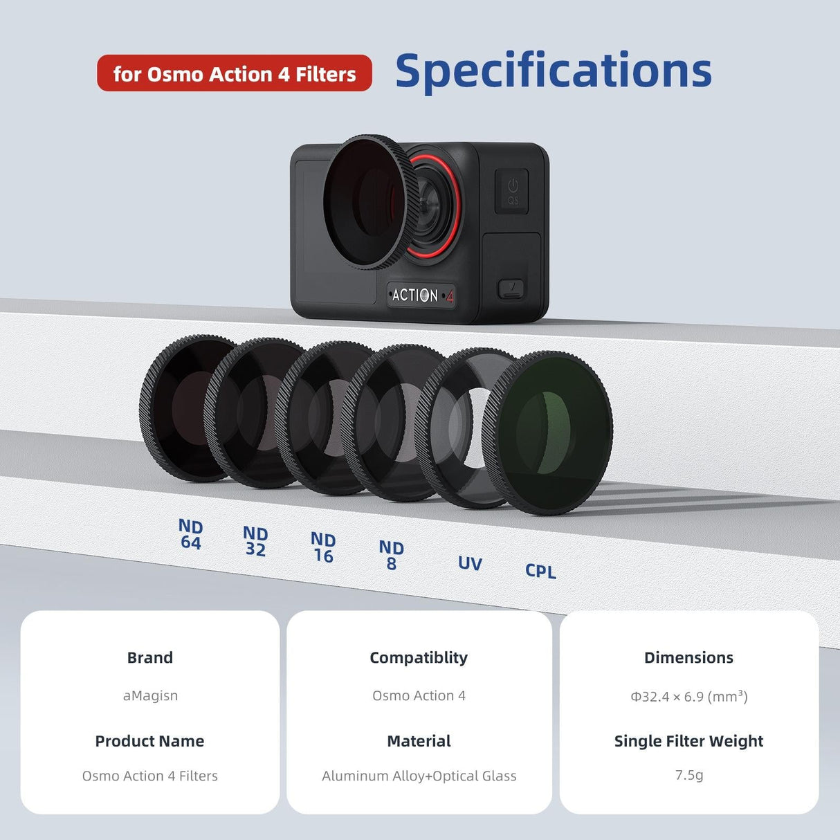 Waterproof Filter for Dji Action 4 Sports Camera - Cpl - Uv