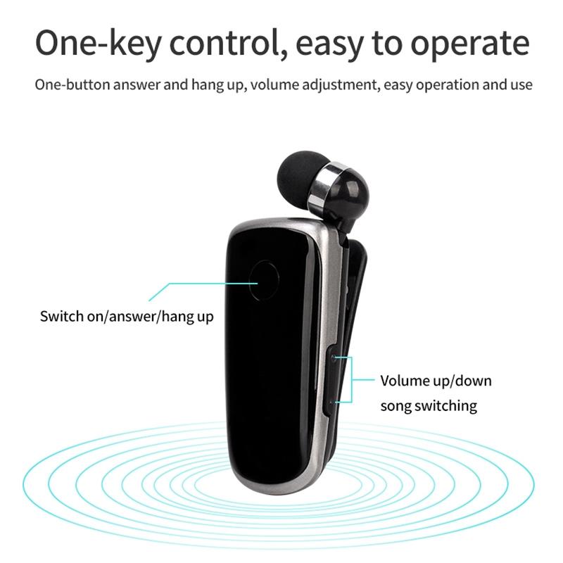 Wireless Bluetooth In-ear Earphone with Vibrating Alert and Hands-free Clip - Black