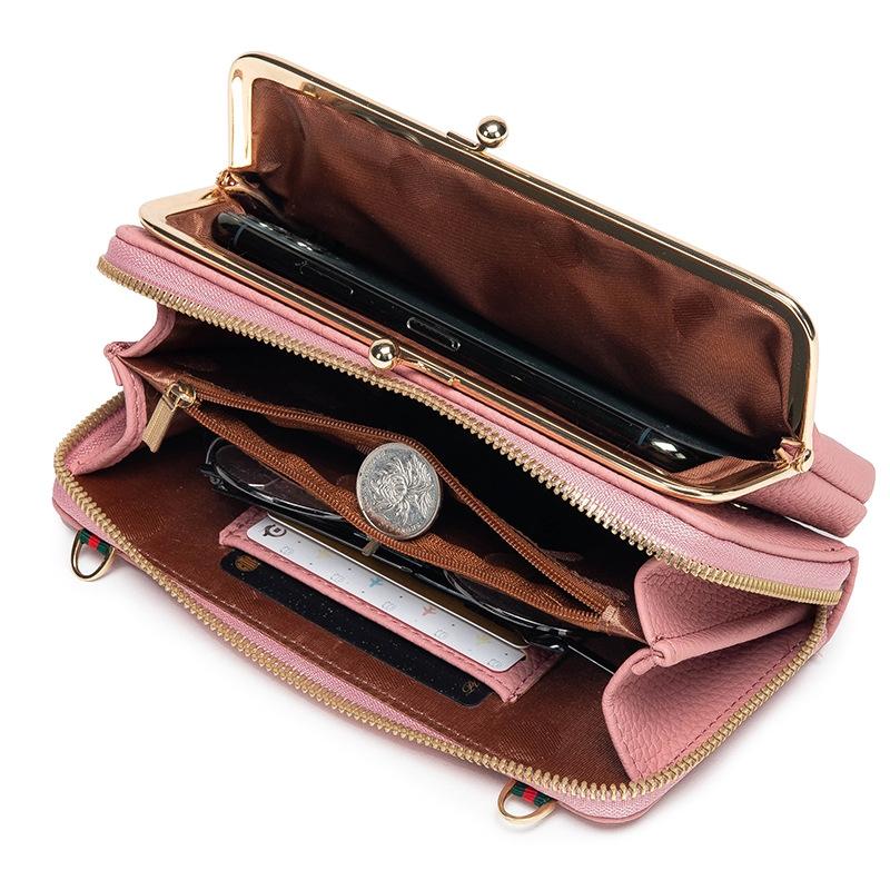 Black Embroidered Crossbody Wallet With Large Capacity - Wine Red