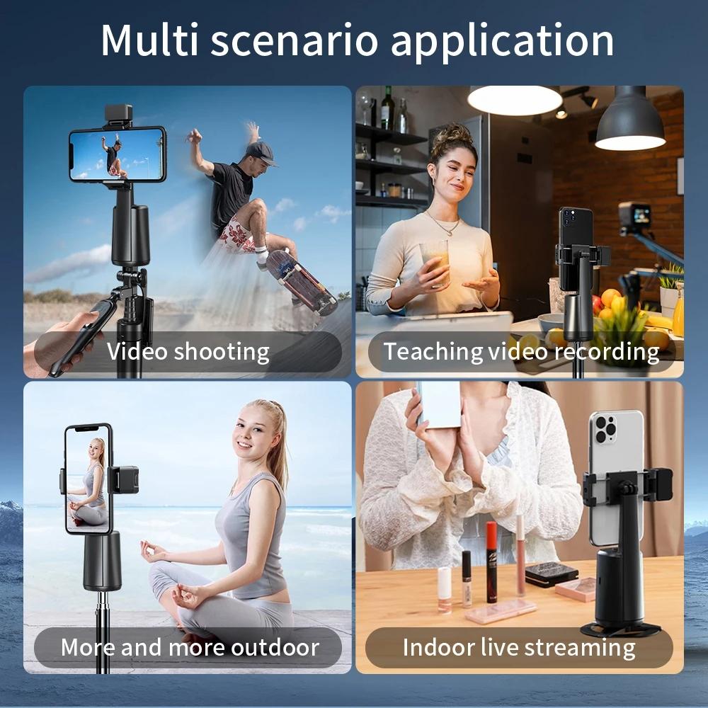 Auto Tracking Gimbal Stabilizer with Fill Light and Selfie Stick - 360 Degree Rotation - A200 Set 1