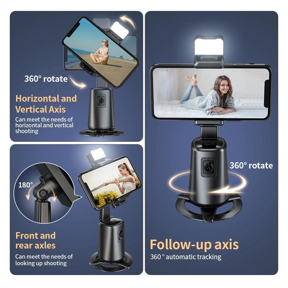 Auto Tracking Gimbal Stabilizer with Fill Light and Selfie Stick - 360 Degree Rotation - A200 Set 1