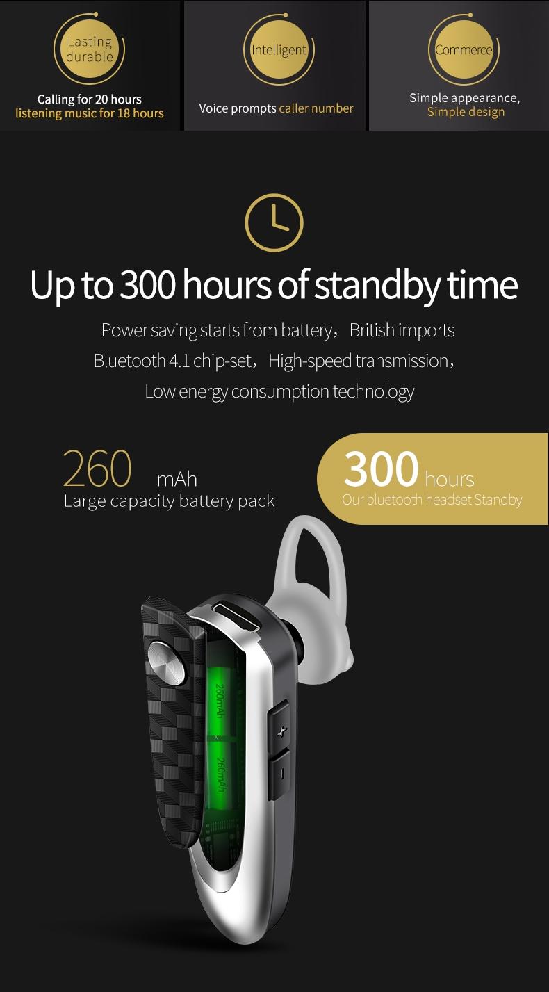 Wireless Bluetooth Earbud for Hands-free Calls and Music - Large Battery - Black