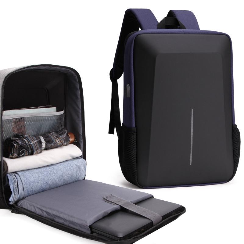 Anti-theft Hard Shell Backpack for Men with Alloy Frame - Blue