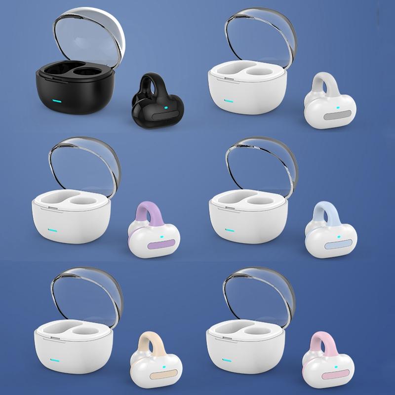 Touch Bone Conduction Bluetooth Earphone with Charging Warehouse - Ear Clip Type - Grey