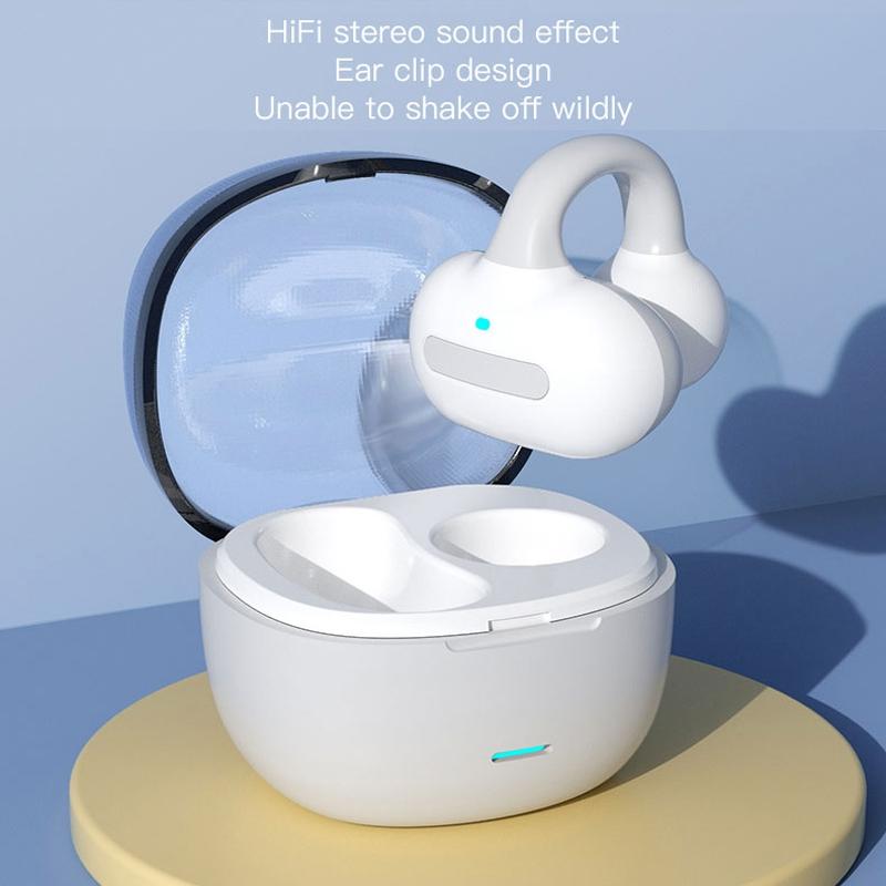 Touch Bone Conduction Bluetooth Earphone with Charging Warehouse - Ear Clip Type - Grey