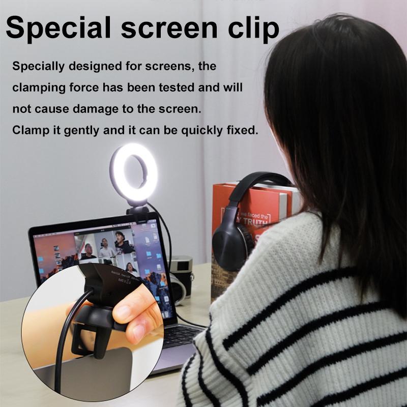 48leds Laptop Camera Beauty Ring Light - Clip Set 4-inch - Clip With Tripod