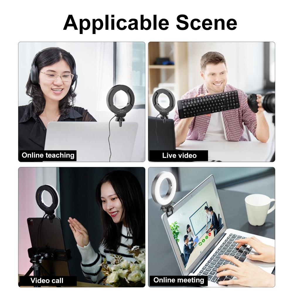 48leds Laptop Camera Beauty Ring Light - Clip Set 4-inch - Clip With Tripod