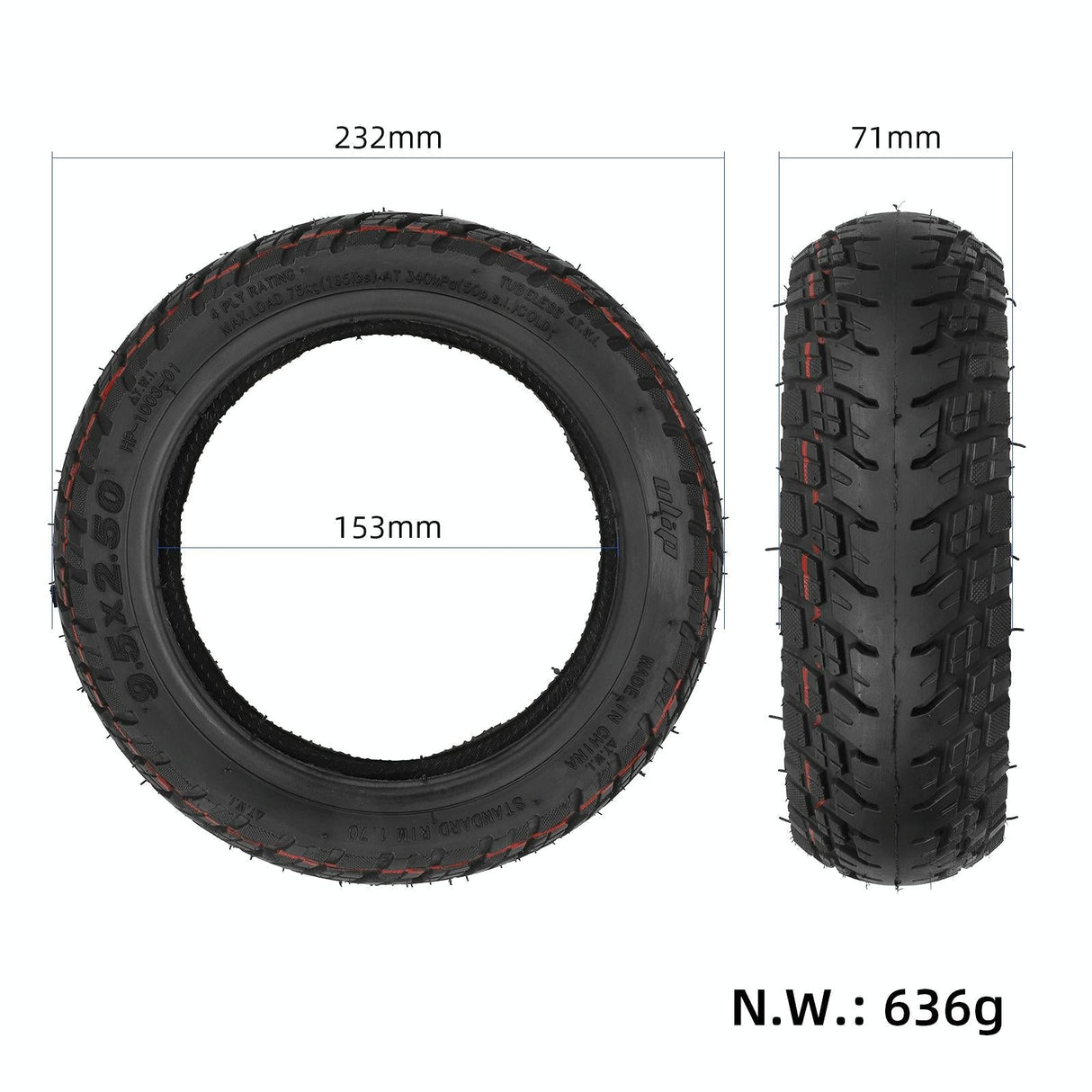 Off-road Tubeless Tire for Electric Scooters - 9.5x2.5 Inch with Gas Nozzle