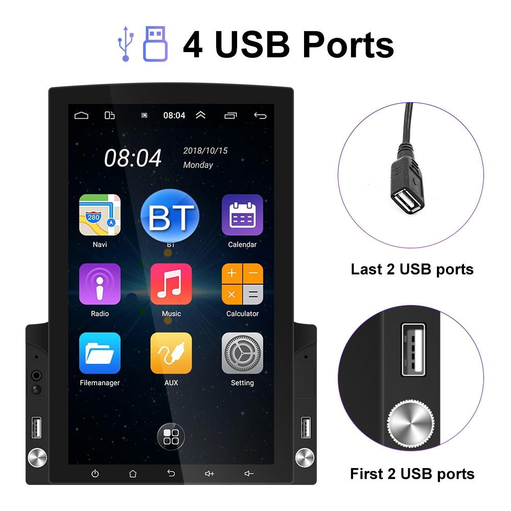 9.7 Inch Vertical Screen Android Car Mp5 Player With Hd 2.5D Glass Standard + 4 Lights Camera