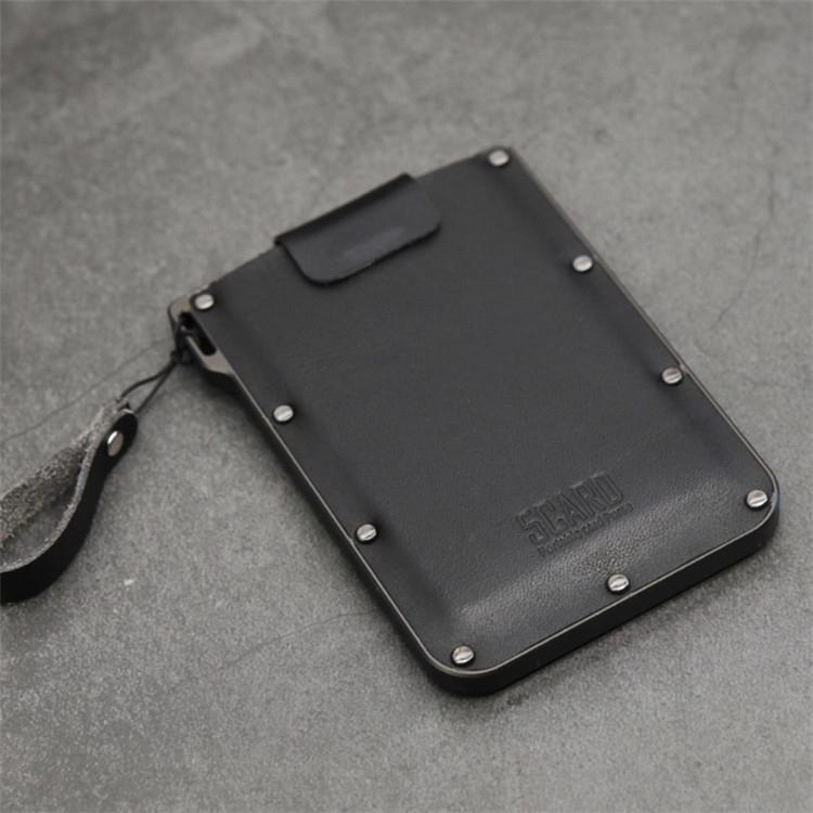 Ultra Thin Pull Out Card Holder Black Genuine Leather