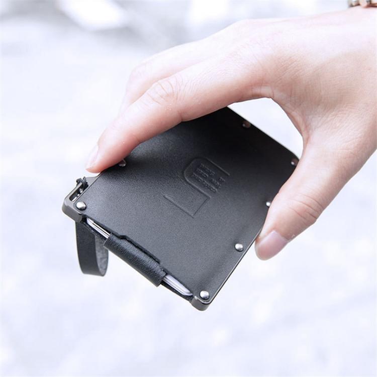 Ultra Thin Pull Out Card Holder Black Genuine Leather