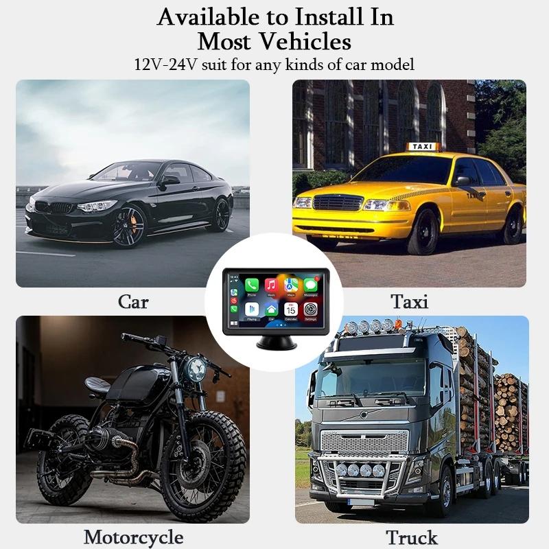 7 Inch Bluetooth 5.0 Carplay Monitor - Portable Compatible With Most Vehicles - Display + Camera