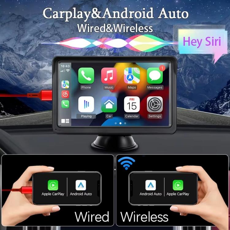 7 Inch Bluetooth 5.0 Carplay Monitor - Portable Compatible With Most Vehicles - Display + Camera