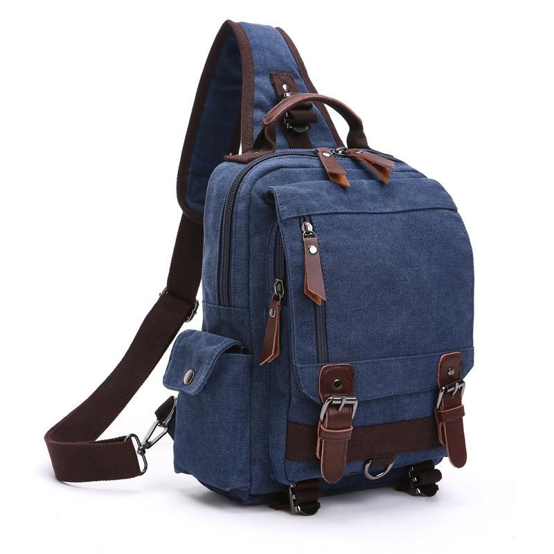 Dark Blue Canvas Chest Bag For Outdoor Travel Lightweight And Durable