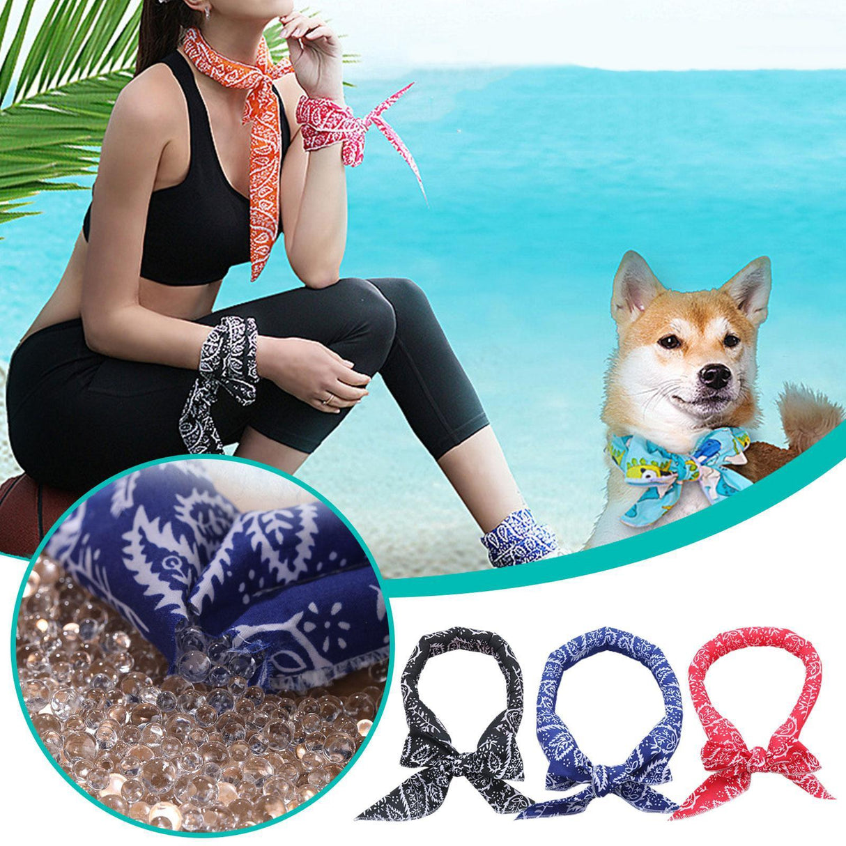 3 Piece Cooling Bandana Neck Wraps For Summer Blue Leaves