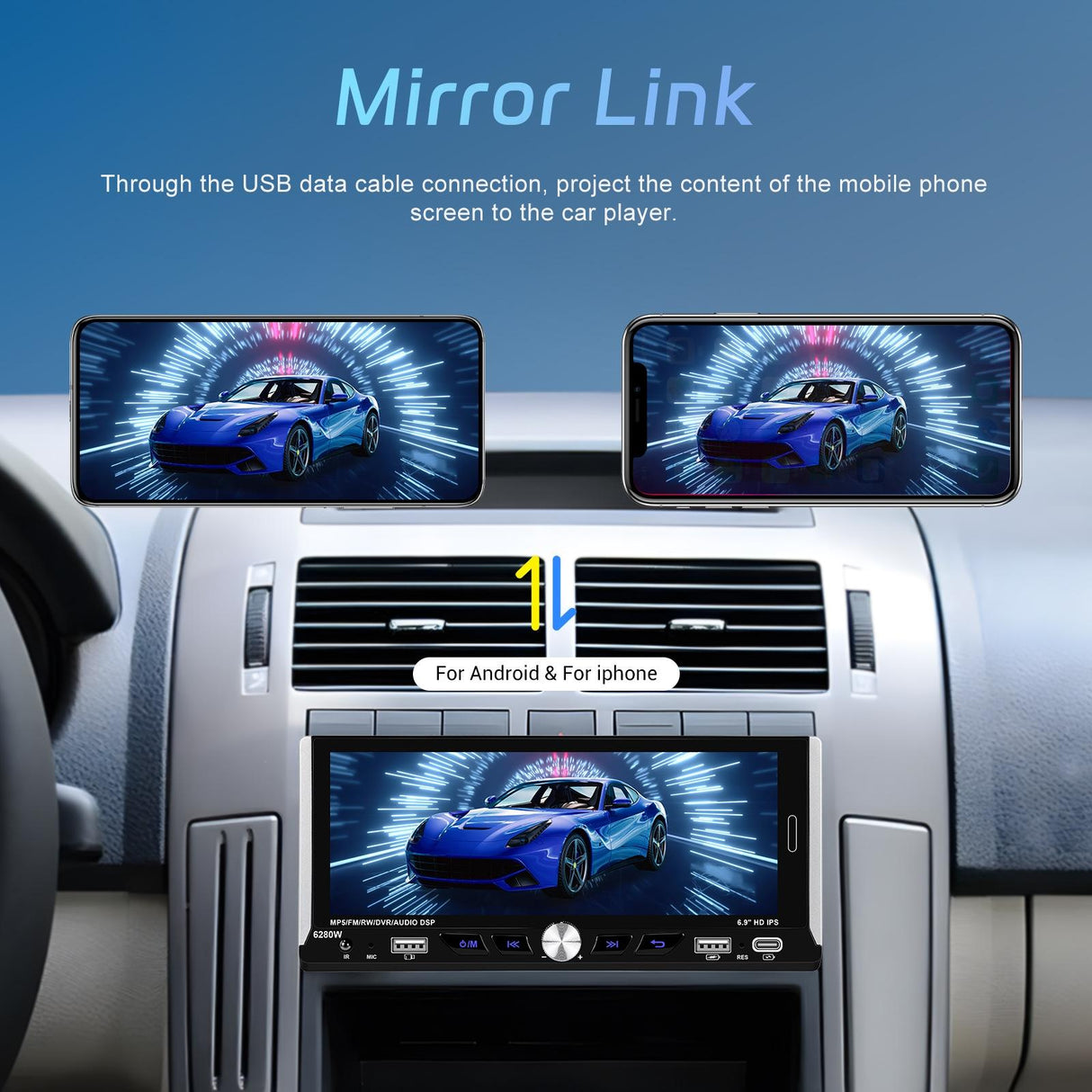 6.9 Inch Car Mp5 Player With Carplay Function & Backup Camera - Standard + 12 Light Camera
