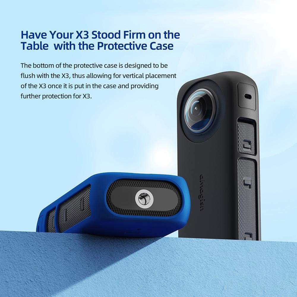 Amagisn Silicone Protective Cover for Insta360 X3 Body - Body+Lens Case (Blue)