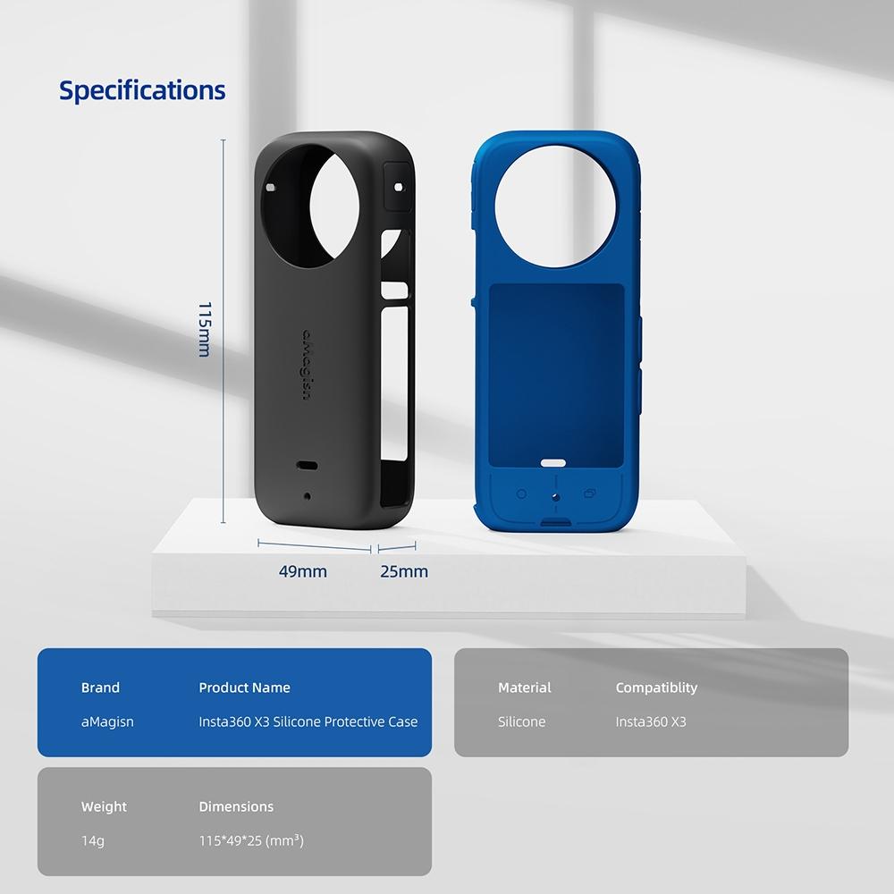 Amagisn Silicone Protective Cover for Insta360 X3 Body - Body+Lens Case (Blue)