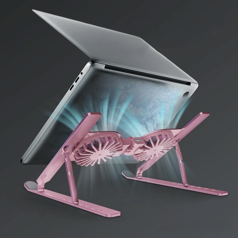 Foldable Laptop Cooling Stand with Ambient Light - Pink
