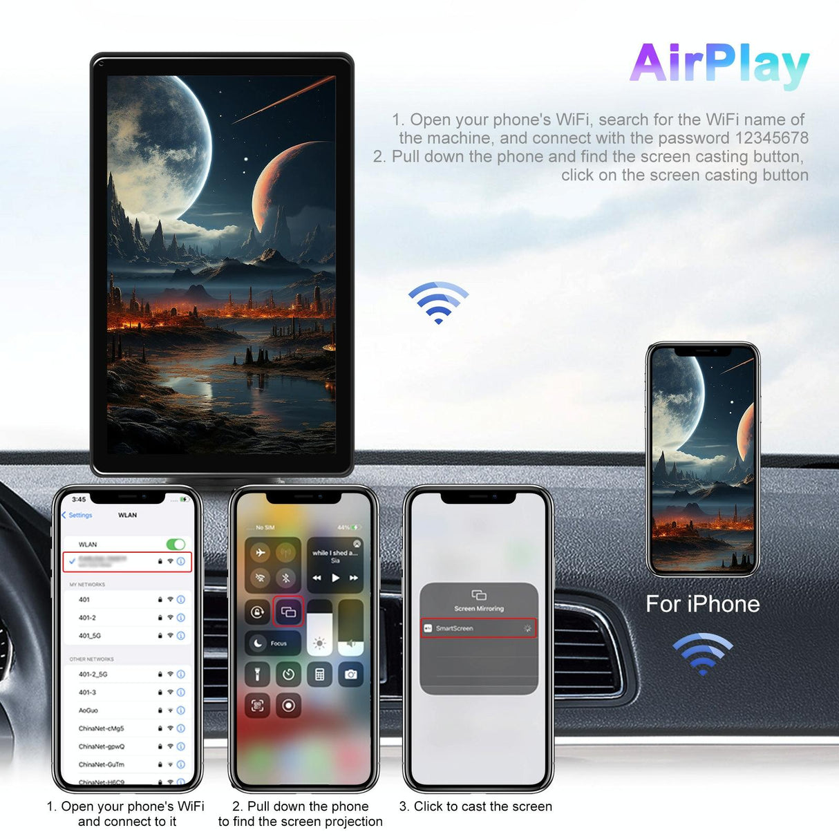 8 Inch Full Touch Car Screen Player - Horizontal / Vertical Carplay / Android Auto - With Camera
