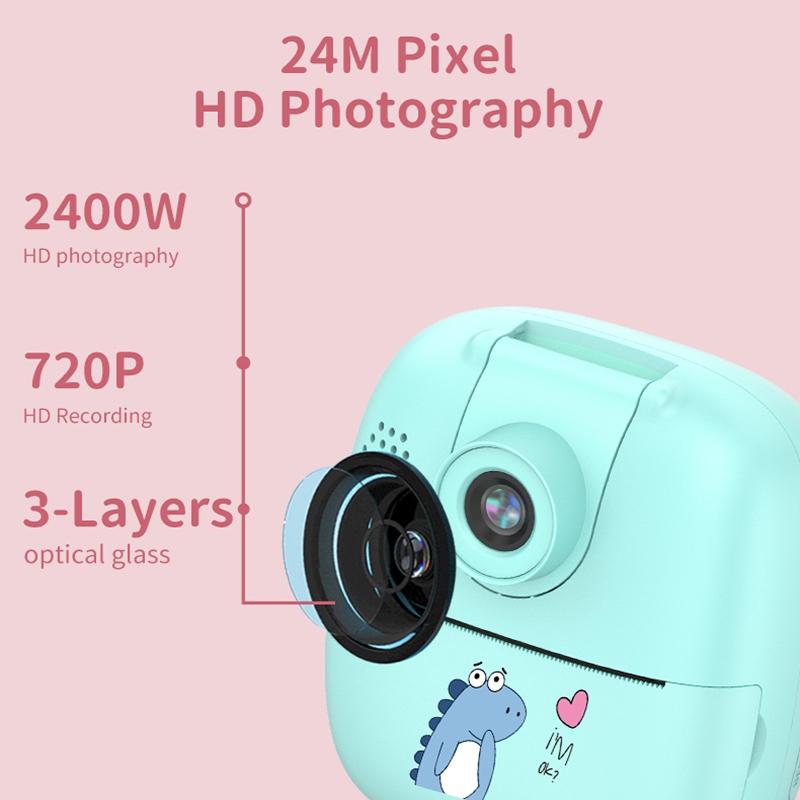 Hd Cartoon Kids Camera with Rotating Lens - Pink 16g