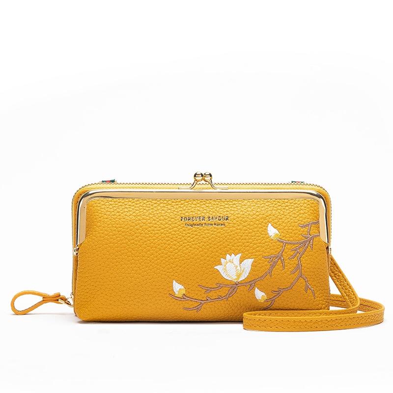 Black Embroidered Crossbody Wallet With Large Capacity - Blue