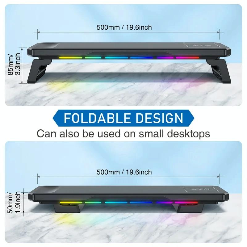 Usb Monitor Stand Riser with Type-c Ports - Wireless Charging Black