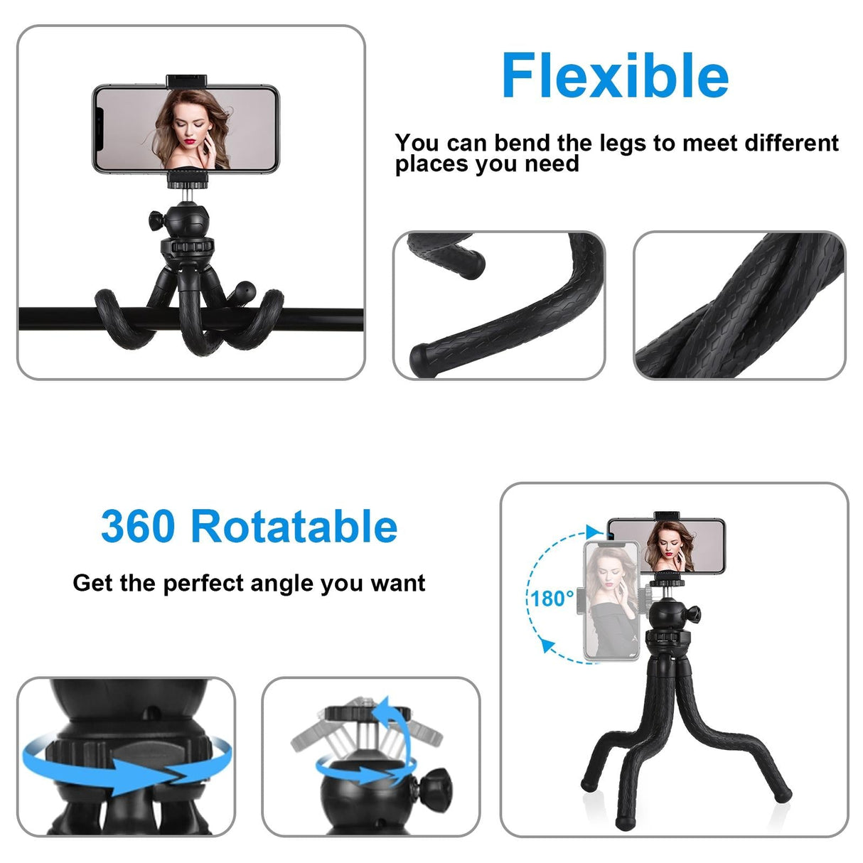 Flexible Mini Octopus Tripod with Ball Head and Phone Clamp for Slr Cameras Gopro and Cellphones