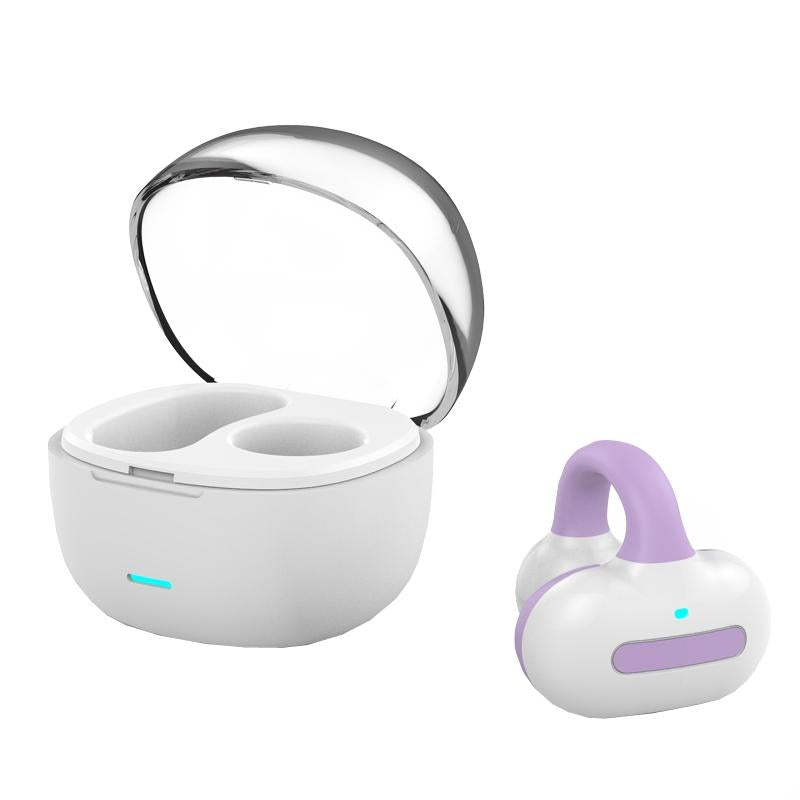 Touch Bone Conduction Bluetooth Earphone with Charging Warehouse - Ear Clip Type - Pink
