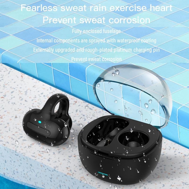 Touch Bone Conduction Bluetooth Earphone with Charging Warehouse - Ear Clip Type - Pink