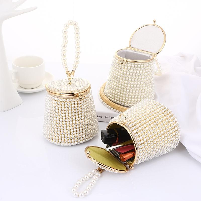 White & Beige Pearl Mini Tote Bag