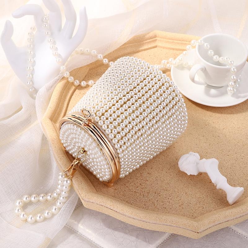 White & Beige Pearl Mini Tote Bag