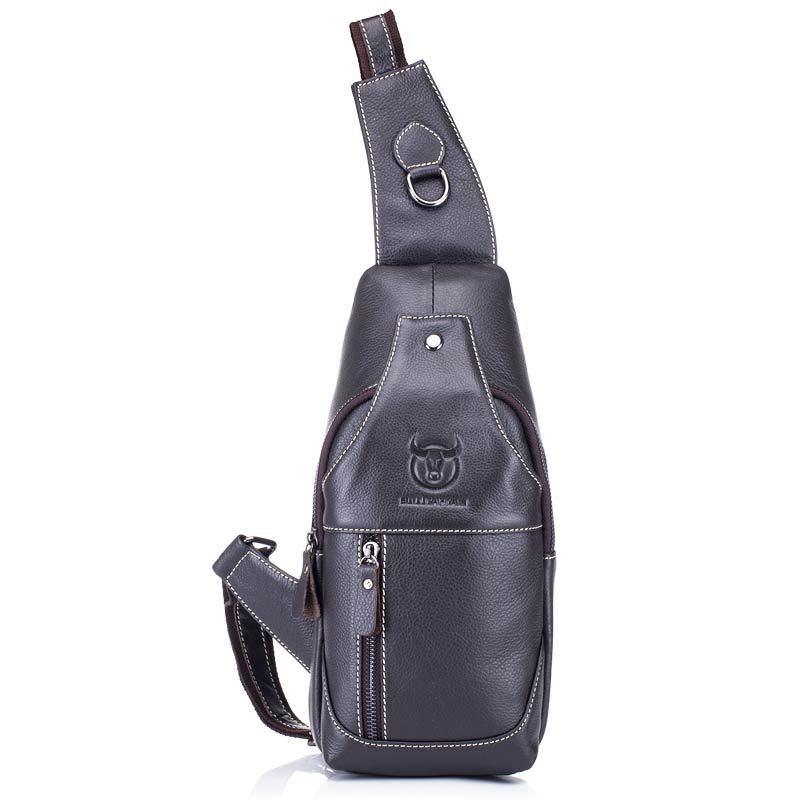 Retro Leather Crossbody Chest Bag For Men Gray Brown