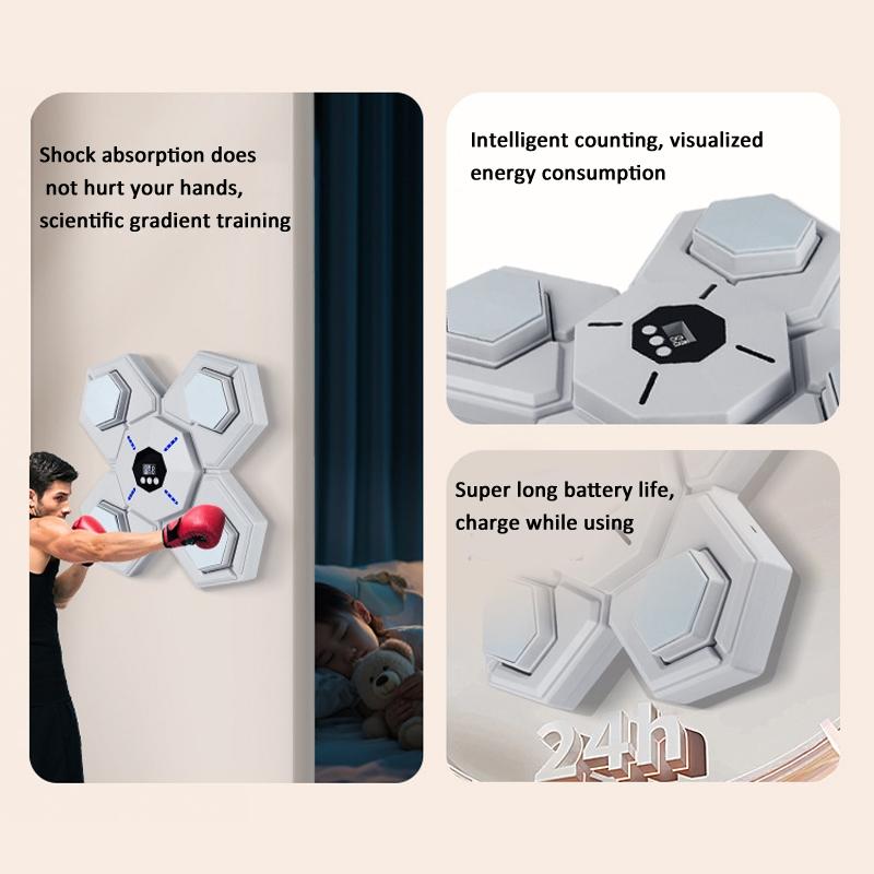 Rechargeable Bluetooth Boxing Machine With Adult & Child Gloves - Blue - With Child Golves Pink Blue