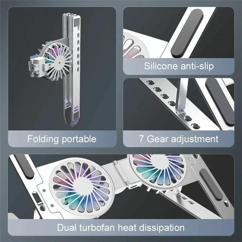 Foldable Laptop Cooling Stand with Ambient Light - Gray