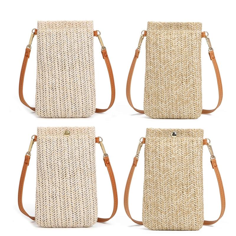 Beach Bag With Magnetic Buckle Straw Beige