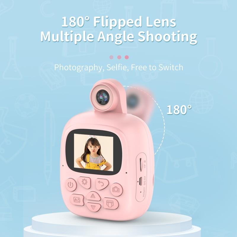 32g Pink Cartoon Kids Camera with Rotating Lens - A18 Hd
