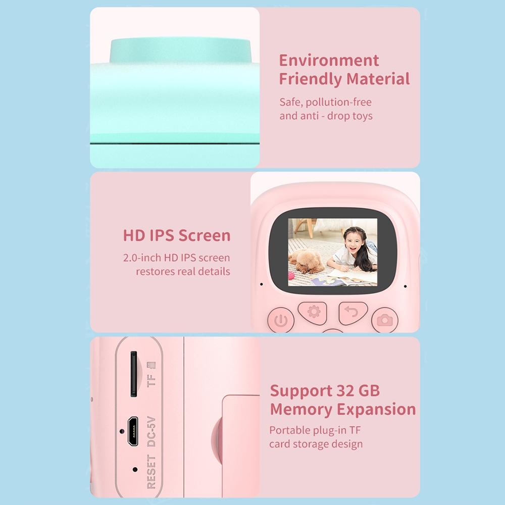 32g Pink Cartoon Kids Camera with Rotating Lens - A18 Hd