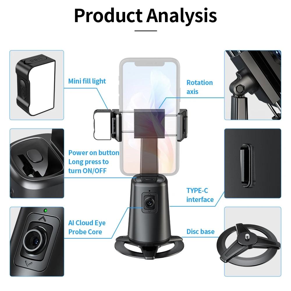 Auto Tracking Gimbal Stabilizer with Fill Light and Selfie Stick - 360 Degree Rotation - A200 Set 3