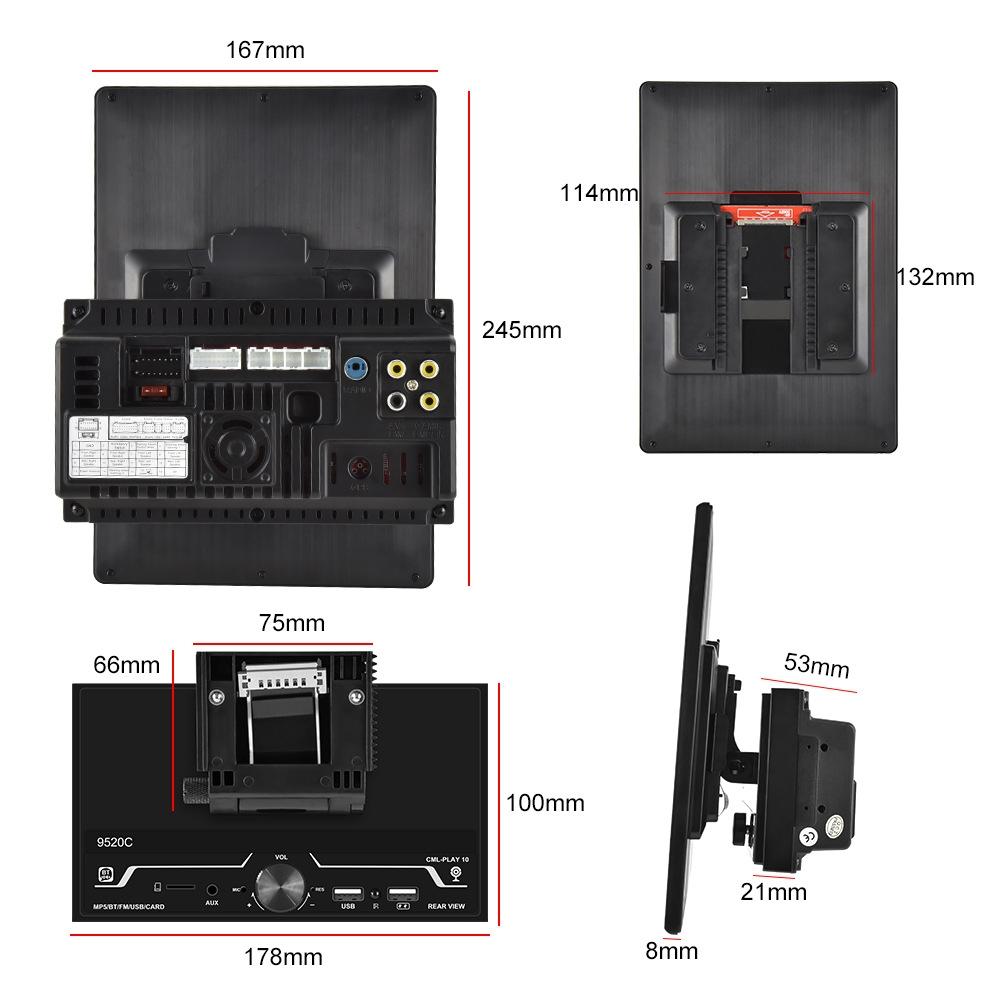 9.5 Inch Vertical Screen Car Mp5 Player - Dual Spindle + 8 Light Camera