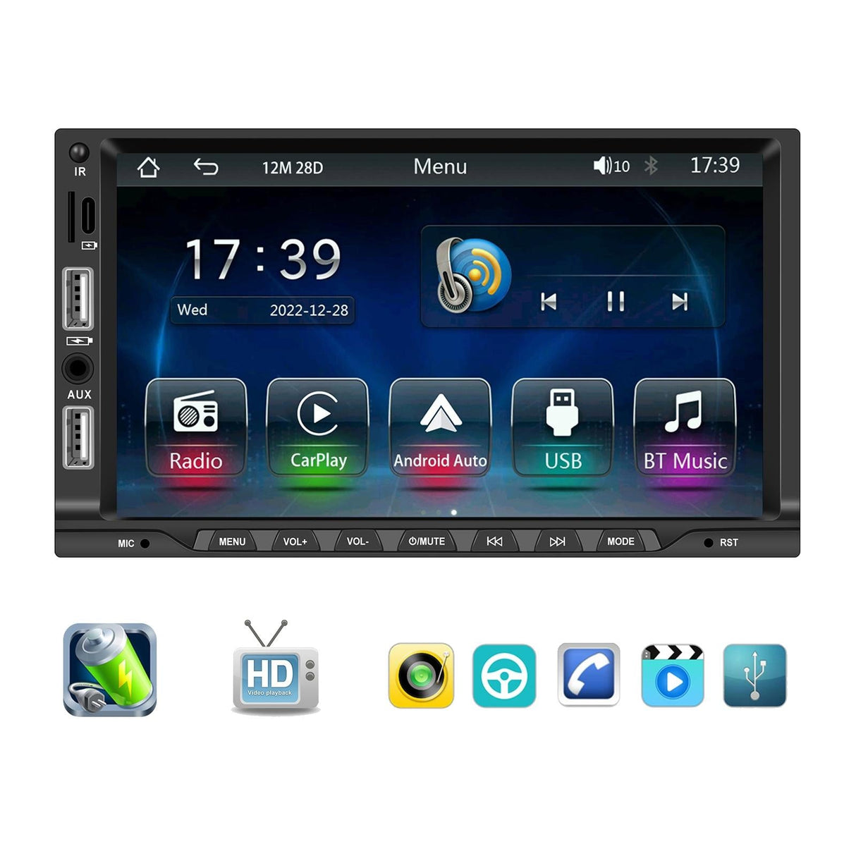 7 Inch Car Mp5 Player Carplay / Android Auto / Mirror Link / Bluetooth - Standard - With 12-Light Camera
