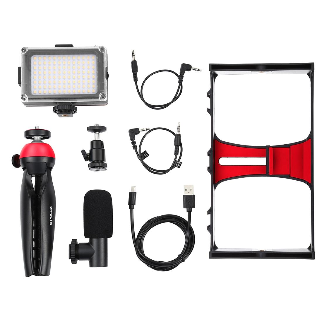 Live Broadcast Vlogging Kit With Led Light Microphone Tripod & Cold Shoe Head - Blue