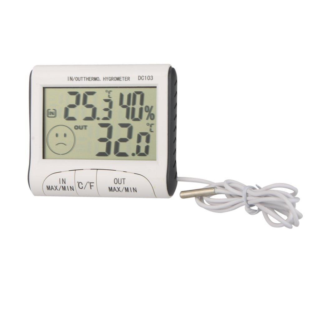 Digital Thermometer Hygrometer with External Sensor - White