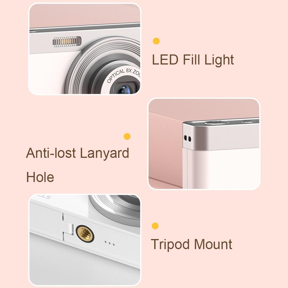 4k 8x Optical Zoom Telescopic Lens Digital Camera with Card Reader & Wiper - White