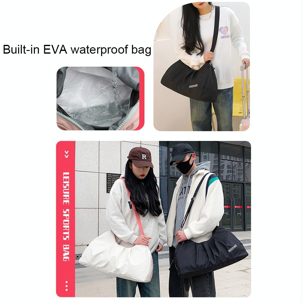 Swim Bag with Shoe Compartment - Beige Dry / Wet Separation - Pink