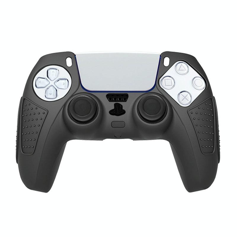 Black Silicone Protective Case for Ps5 Gamepad - Anti-skid Cover - White + 2 Hats